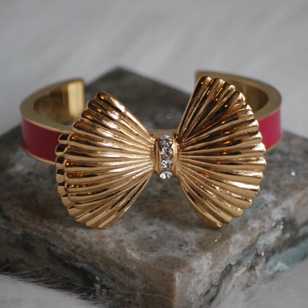Pink and Gold Bow Cuff Bracelet
